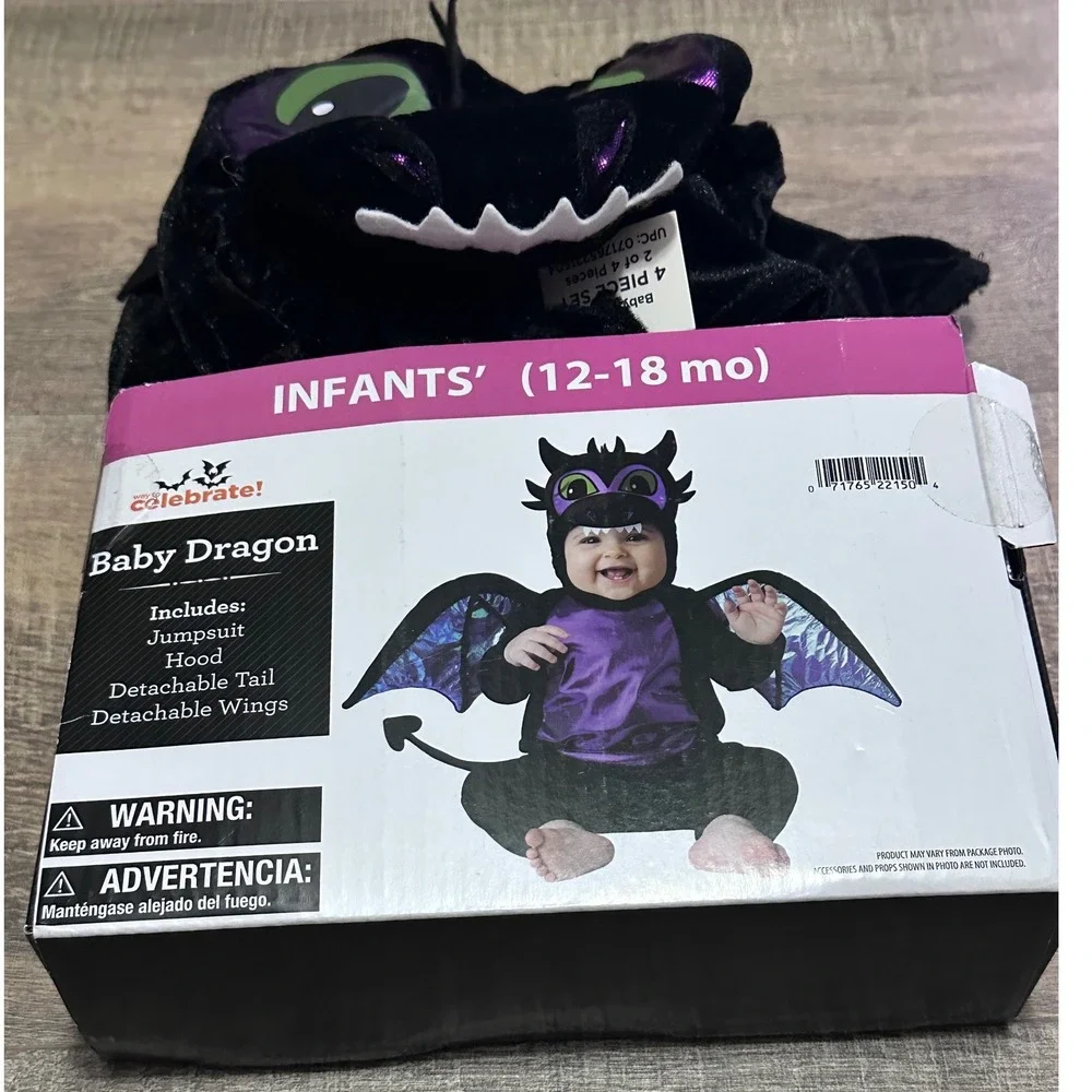 Baby Dragon Halloween Costume Infants 12-18 Months Black Purple 4pc Set NWT